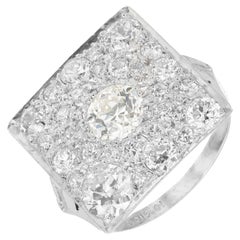 2.97 Carat Old European Cut Diamond Platinum Art Deco Cluster Cocktail Ring