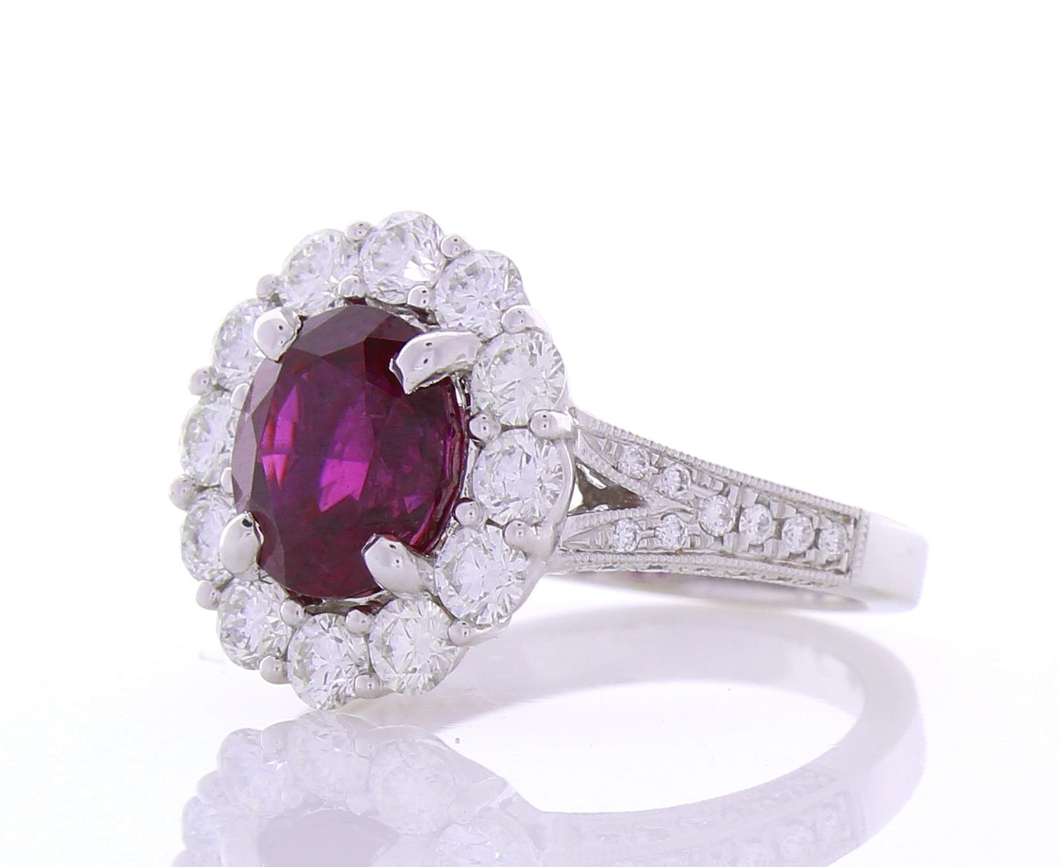 Contemporary 2.97 Carat Oval Purple Sapphire and Diamond Cocktail Ring in 18 Karat White Gold