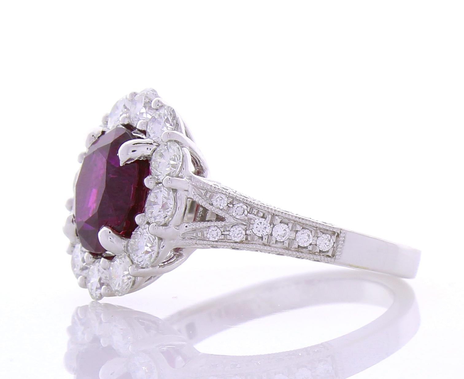 Women's 2.97 Carat Oval Purple Sapphire and Diamond Cocktail Ring in 18 Karat White Gold