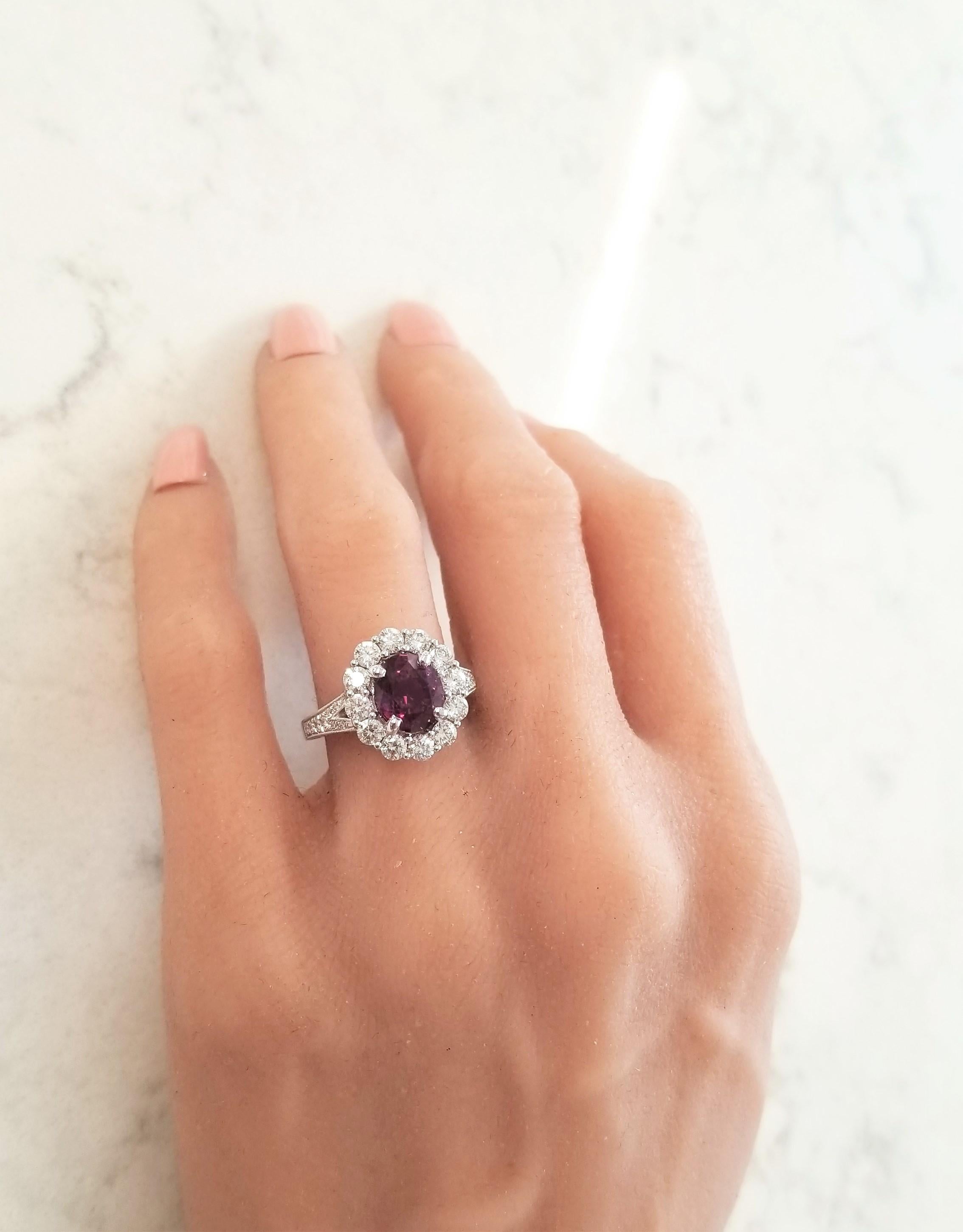 2.97 Carat Oval Purple Sapphire and Diamond Cocktail Ring in 18 Karat White Gold 1