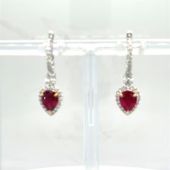 2.97 Carat Pear Cut Ruby Diamond Two Tone Gold Dangle Earrings
