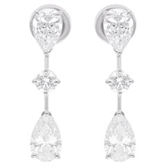 Pendientes Colgantes Pera y Diamante Redondo 2,97 Quilates Oro Blanco 18 Kilates Joyería Fina