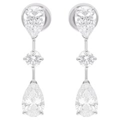 2.97 Carat Pear & Round Diamond Dangle Earrings 18 Karat White Gold Fine Jewelry