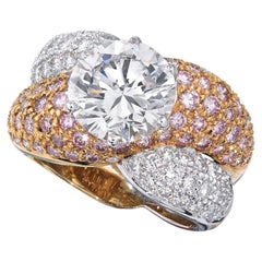 2.97 Carat Round Brilliant Statement Fancy Pink 14K White Gold