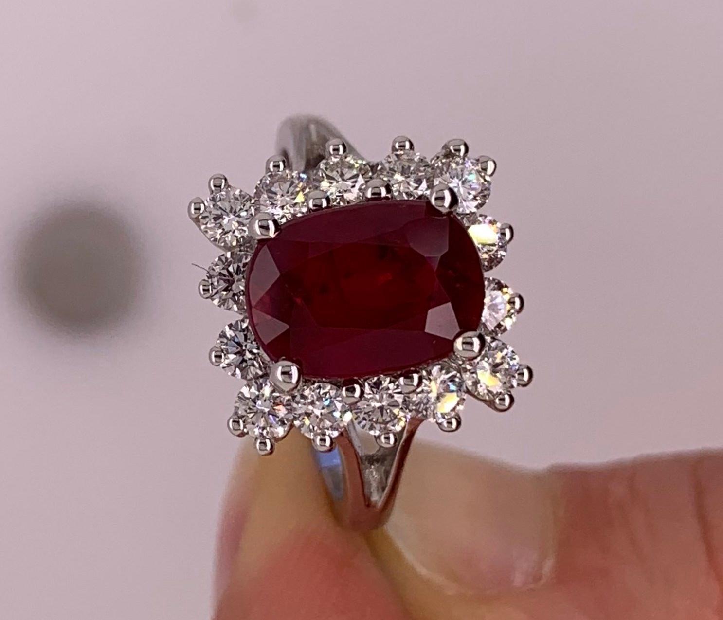 2.97 Carat Ruby and Diamond Engagement Ring In New Condition In GREAT NECK, NY