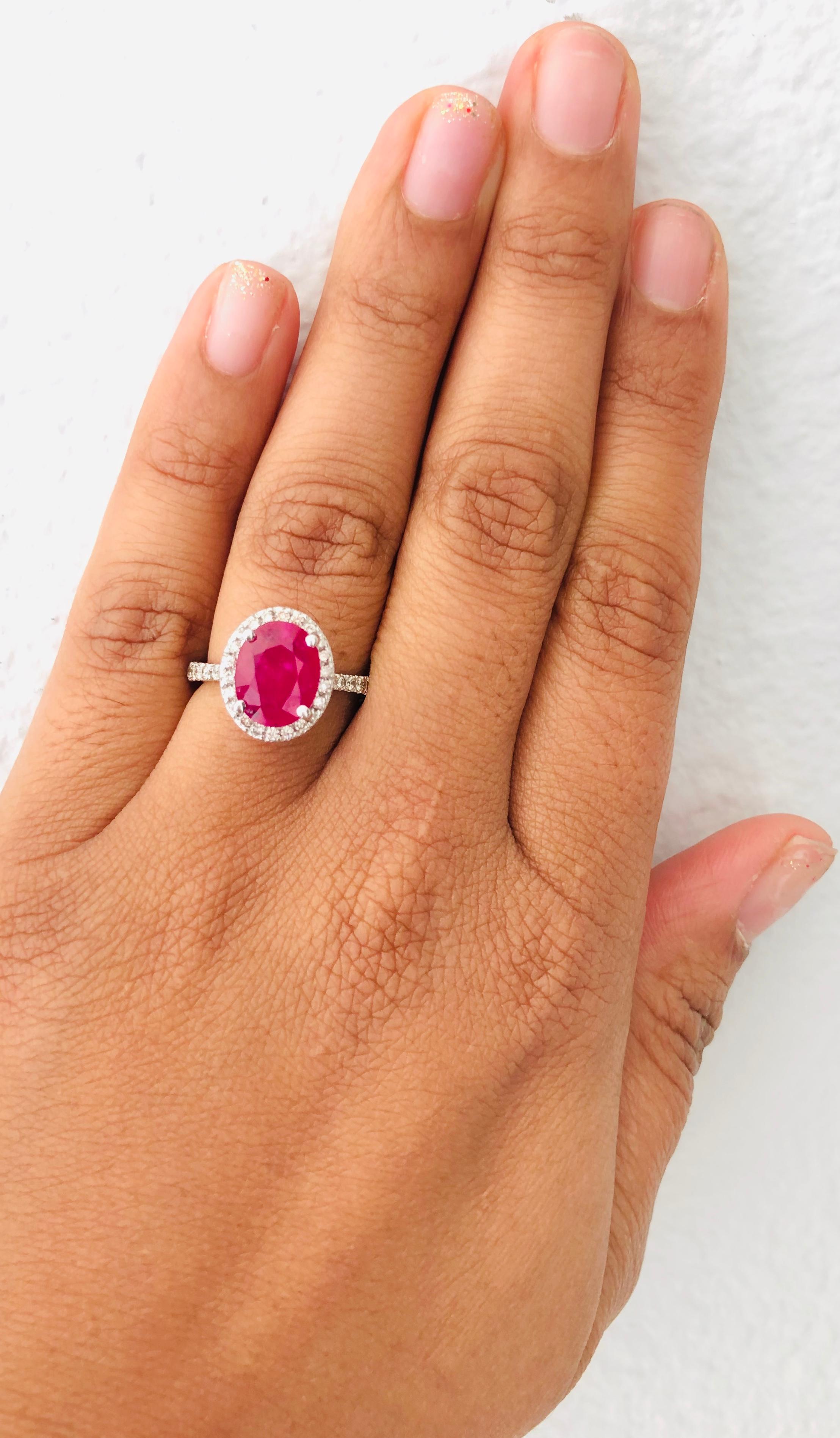 2.97 Carat Ruby Diamond 14 Karat White Gold Ring In New Condition In Los Angeles, CA
