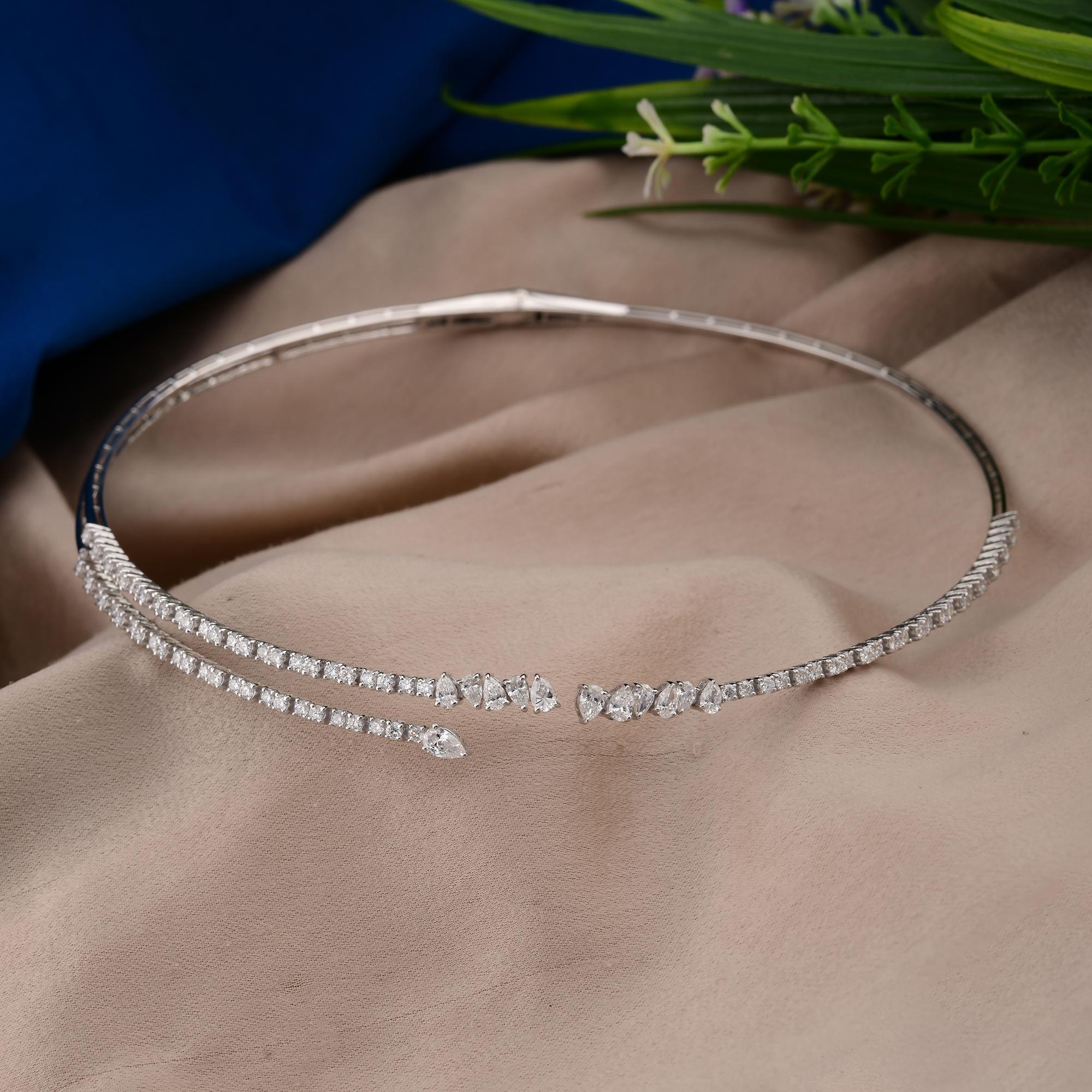 Pear Cut 2.97 Carat SI/H Pear Round Diamond Choker Necklace 18 Karat White Gold Jewelry For Sale