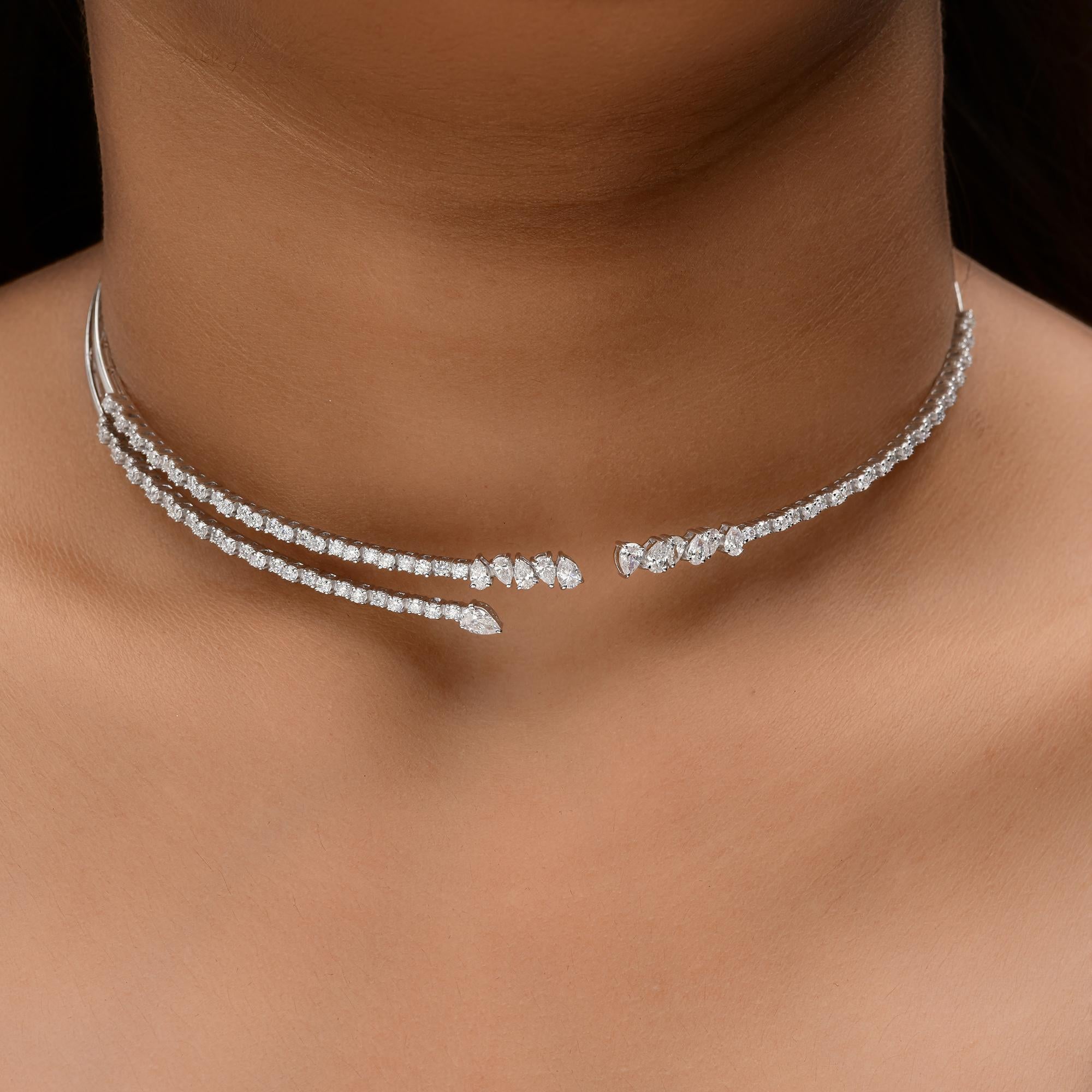 Women's 2.97 Carat SI/H Pear Round Diamond Choker Necklace 18 Karat White Gold Jewelry For Sale