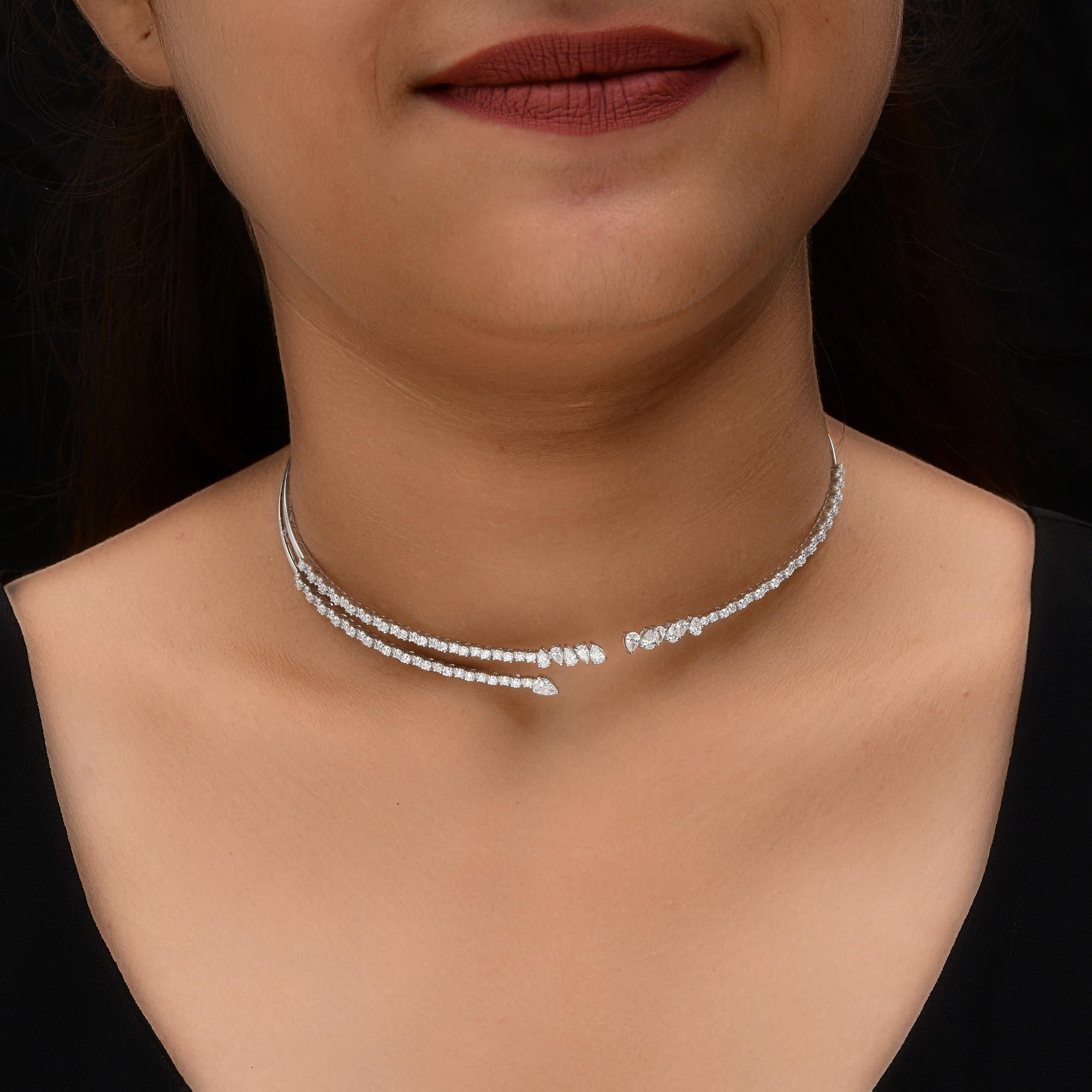 2.97 Carat SI/H Pear Round Diamond Choker Necklace 18 Karat White Gold Jewelry For Sale 1