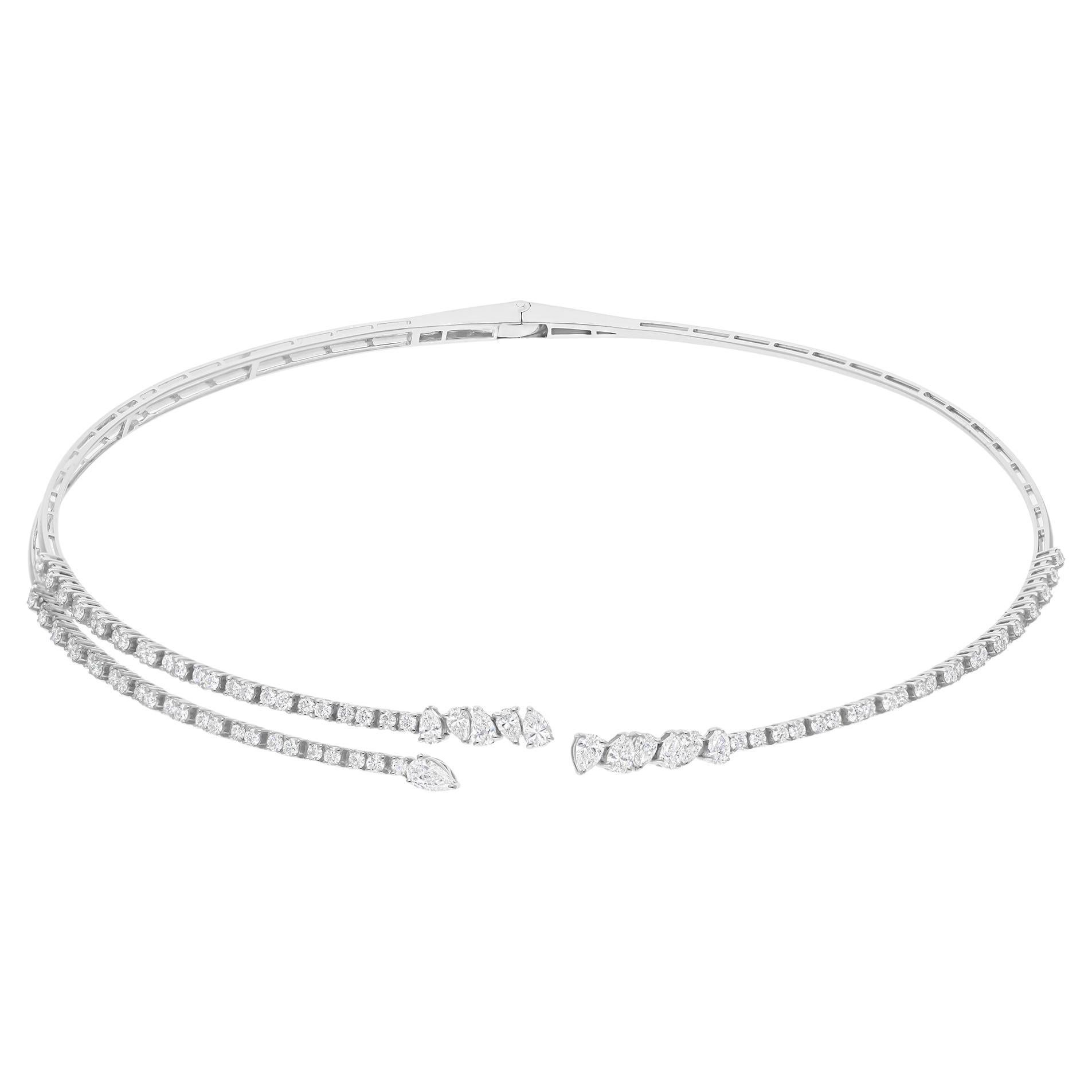 2.97 Carat SI/H Pear Round Diamond Choker Necklace 18 Karat White Gold Jewelry