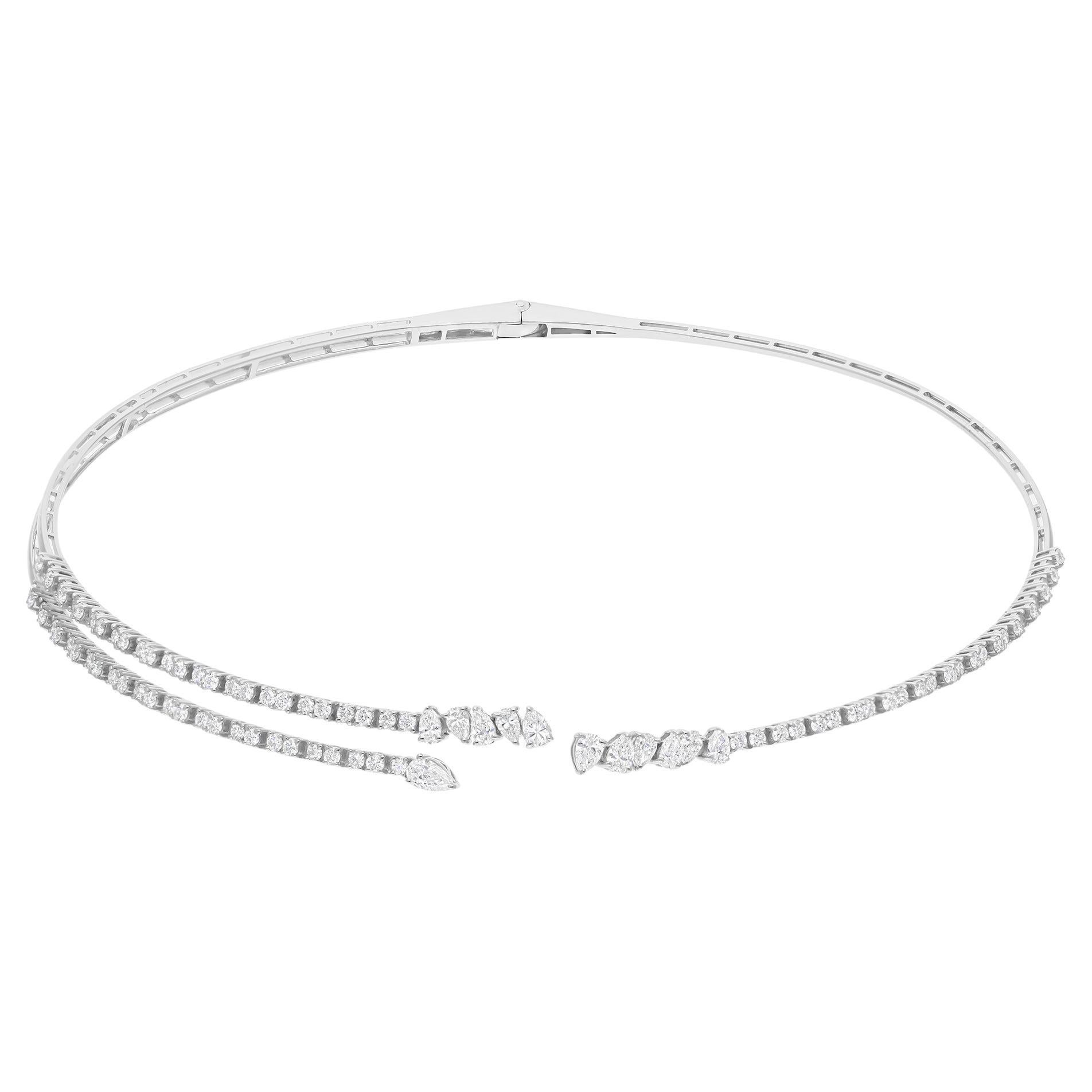2,97 Karat SI/H Birnenförmiger runder Diamant Choker Halskette 18 Karat Weißgold Schmuck