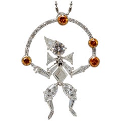 2.97 Carat White And Brown Diamond Juggling Clown Necklace In Platinum.