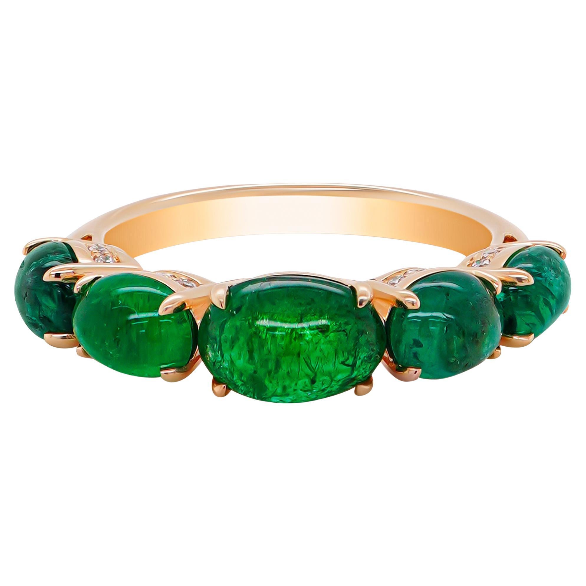 2.97 Carats Exotic Green Color Emerald 18K Band Ring Stunner With Diamonds