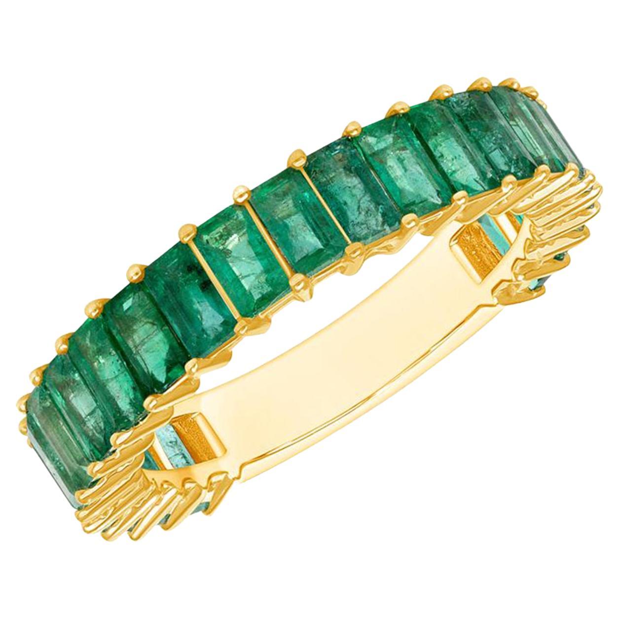 2.97 Carat Colombian Emerald 14k Yellow Gold Band Ring For Sale