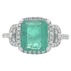 2.97 ct. Pave Diamond Oval Halo Emerald Engagement Ring 14K White Gold