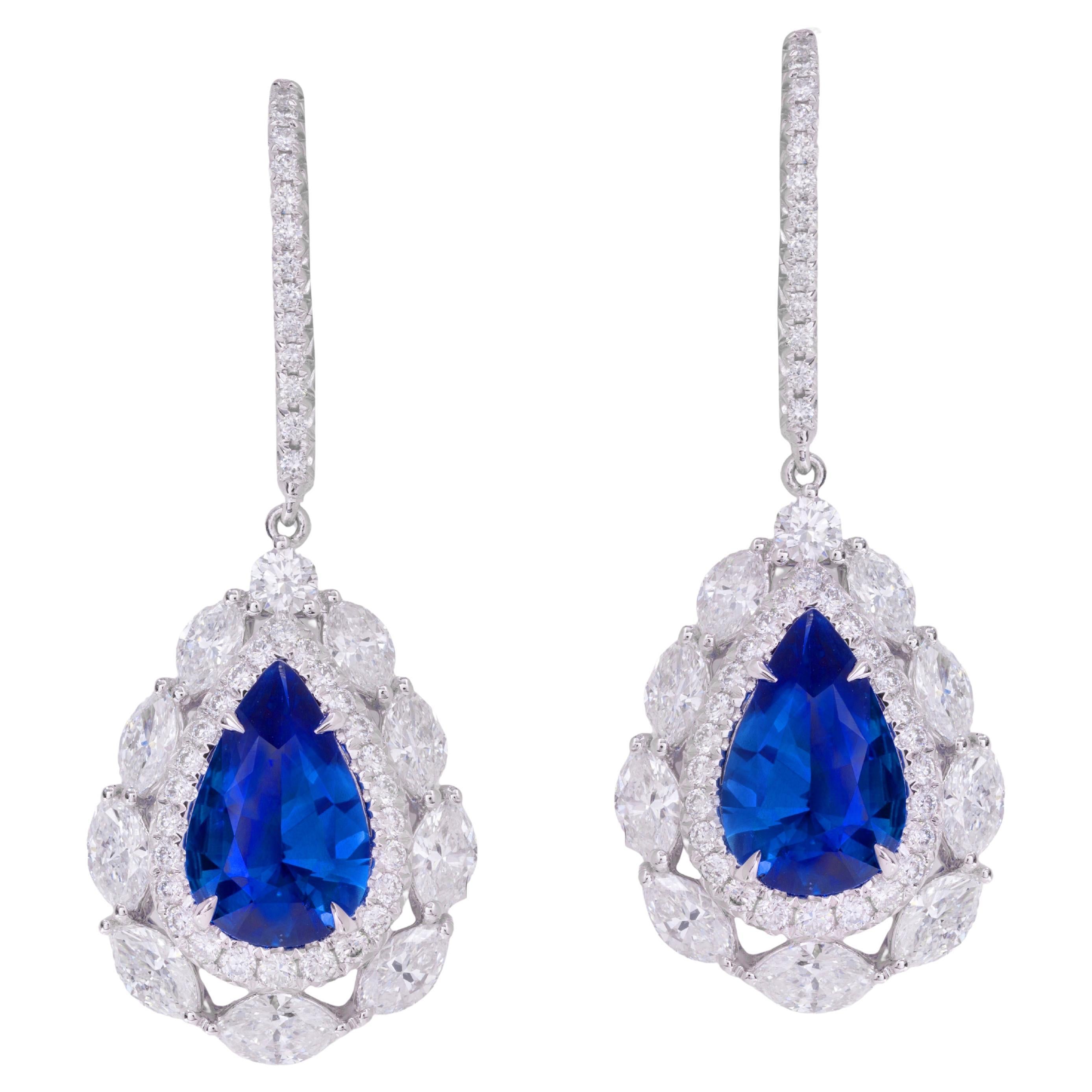 2.97 Ct Pear Shape Sapphire Earrings with 2.22 CT Diamond in Platinum/18K Ref620