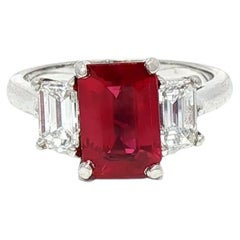 2.97 ctw Mid-Century Burmese Ruby & Diamond Platinum Three-Stone Ring