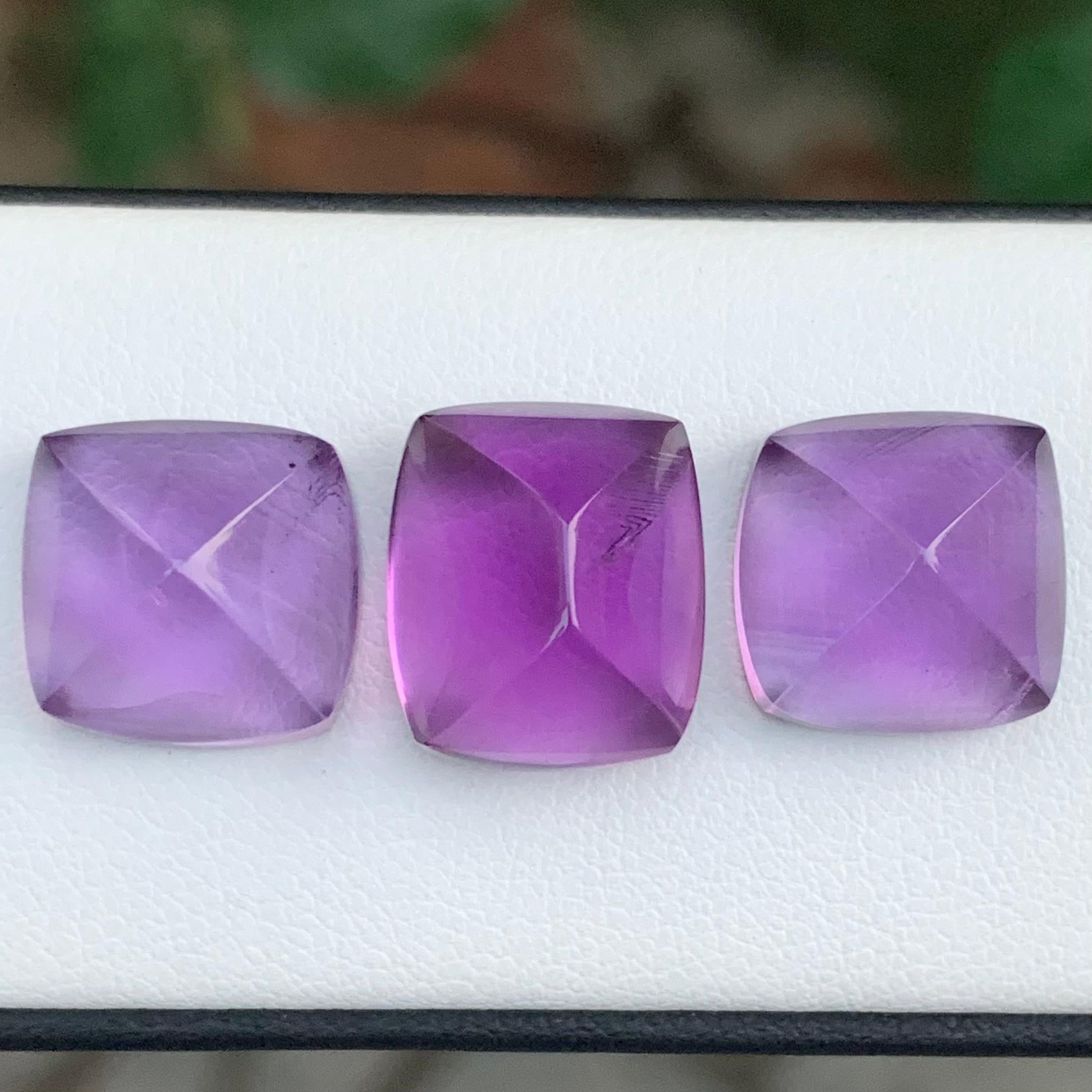 Loose Sugarloaf Amethyst Cabochon 

Weight: 29.70 Carats
Sizes: 8.50, 11.95 And 9.05 Carat 
Colour: Purple
Origin: Brazil
Treatment: Non
Certificate: On Demand
Shape: Sugarloaf Cabochon 

Amethyst, a stunning variety of quartz known for its