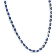 Roman Malakov 29.70 Carats Total Oval Cut Sapphire & Diamond Tennis Necklace