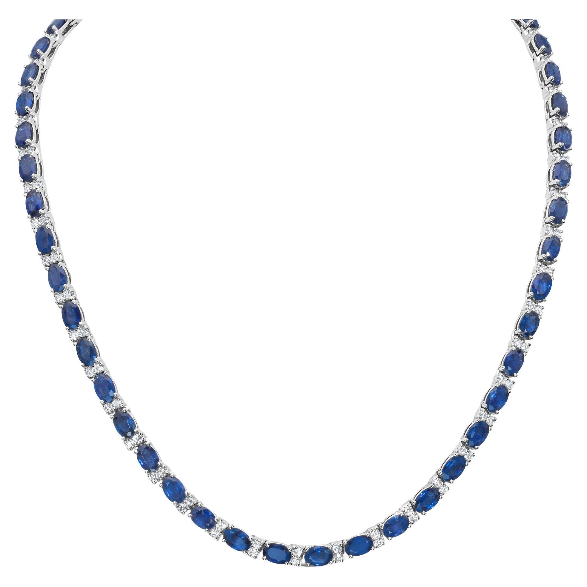 Roman Malakov 29.70 Carats Total Oval Cut Sapphire & Diamond Tennis Necklace