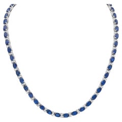 Roman Malakov 29.70 Carats Total Oval Cut Sapphire & Diamond Tennis Necklace