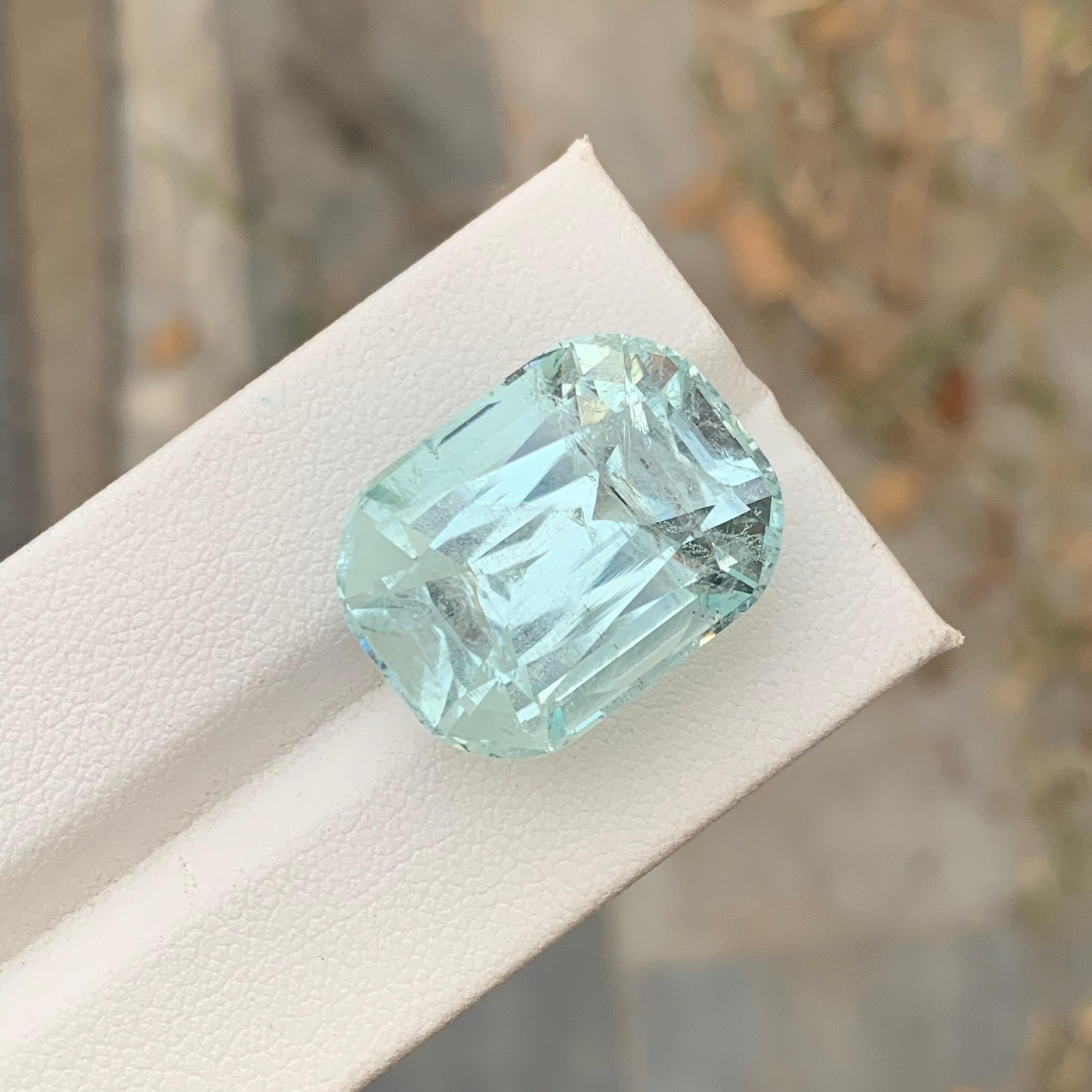 Loose Aquamarine 
Weight: 29.75 Carats 
Dimension: 21x16x13 Mm
Origin: Shigar Valley Pakistan 
Shape: Cushion
Color: Light Seafoam
Treatment: Non / Natural 
Aquamarine is a mesmerizing gemstone known for its captivating blue-green hue reminiscent of