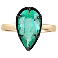 2.97ct 18K Teardrop Emerald Georgian Styled Solitaire Ring