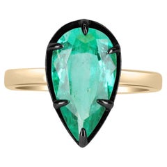 Anillo solitario estilo georgiano con esmeralda en forma de lágrima de 2,97 ct 18K