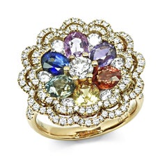 2.97ct Multi Color Sapphire 1.30ct Diamond 18k Pink Gold Cocktail Ring