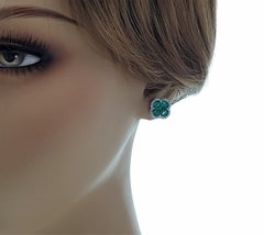 2.97CT Natural Emerald 0.52CT Diamonds 18K Gold Stud Four Leaf Clover Earrings