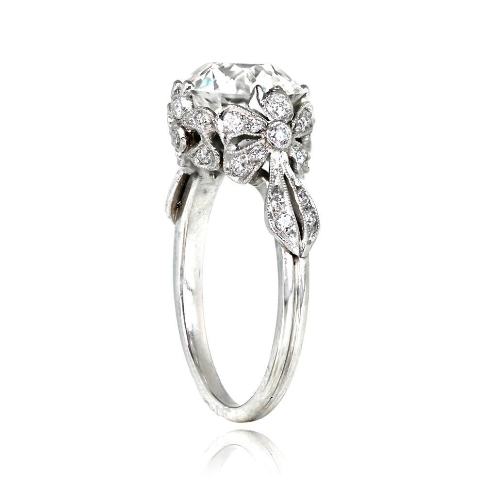 Art Deco 2.97ct Old European Cut Diamond Platinum Ring, I Color, VS1 Clarity For Sale