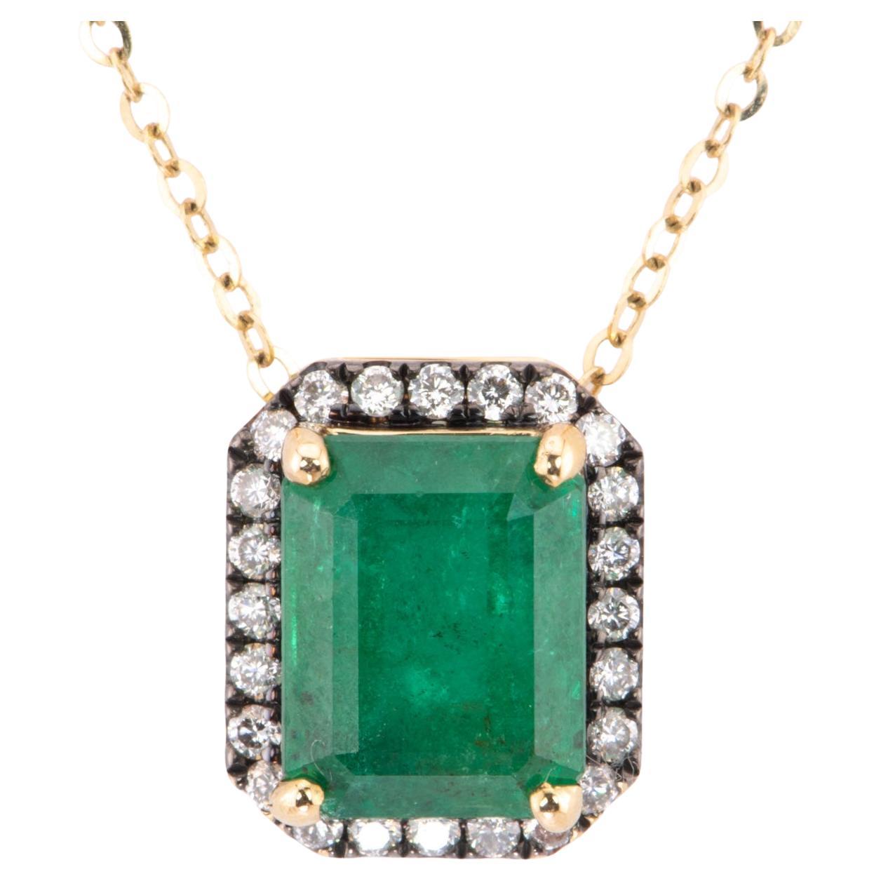 2,97ct sambischen Smaragd mit Diamant Halo Halskette Anhänger 14K Gold R4489 im Angebot