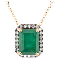2.97ct Zambian Emerald with Diamond Halo Necklace Pendant 14K Gold R4489