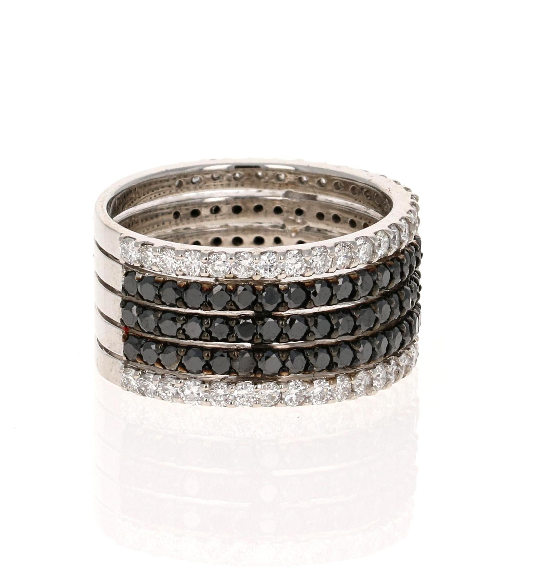Simple yet Elegant.....This classic design is going to elevate your accessory wardrobe!   This ring gives the illusion that you are wearing 5 separate rings but is actually just 1 ring.  There are a total of 90 Black Round Cut Diamonds that weigh