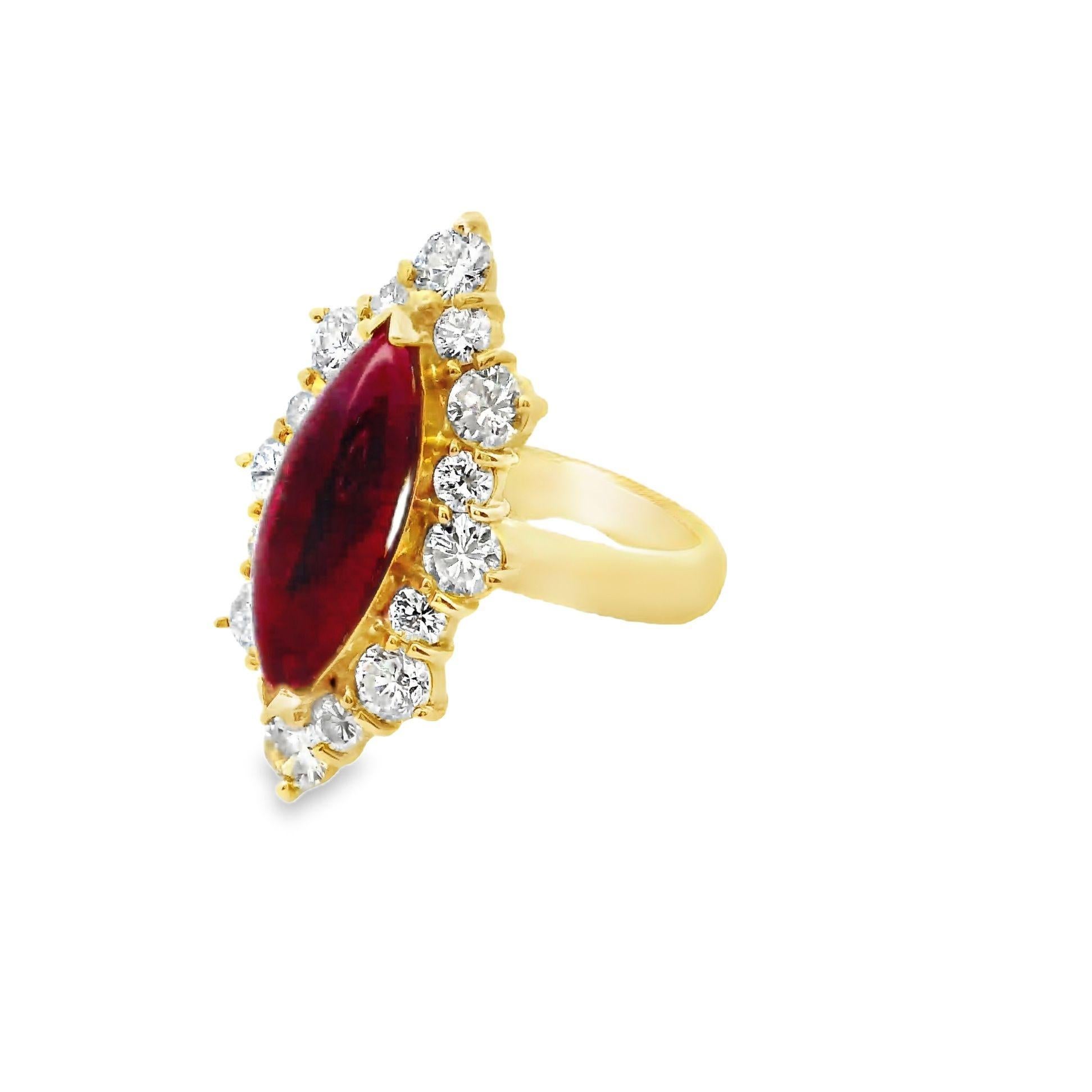 Contemporary 2.98 Carat Burmese Ruby Diamond Halo 18k Yellow Gold Ring, AGL Certified For Sale