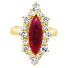 2.98 Carat Burmese Ruby Diamond Halo 18k Yellow Gold Ring, AGL Certified