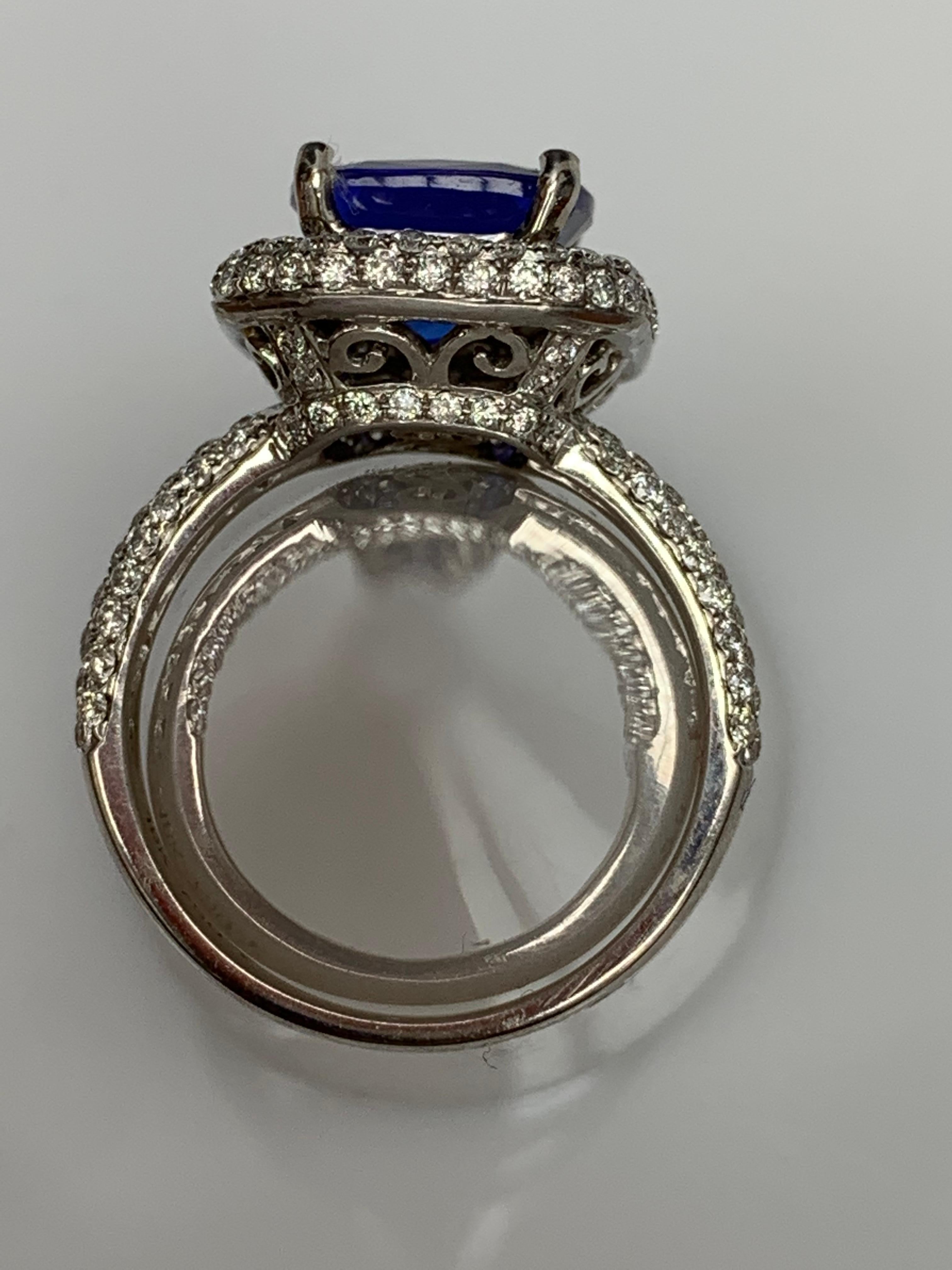 2.98 Carat Cushion Shape Tanzanite and Diamond 18K White Gold Cocktail Ring For Sale 5