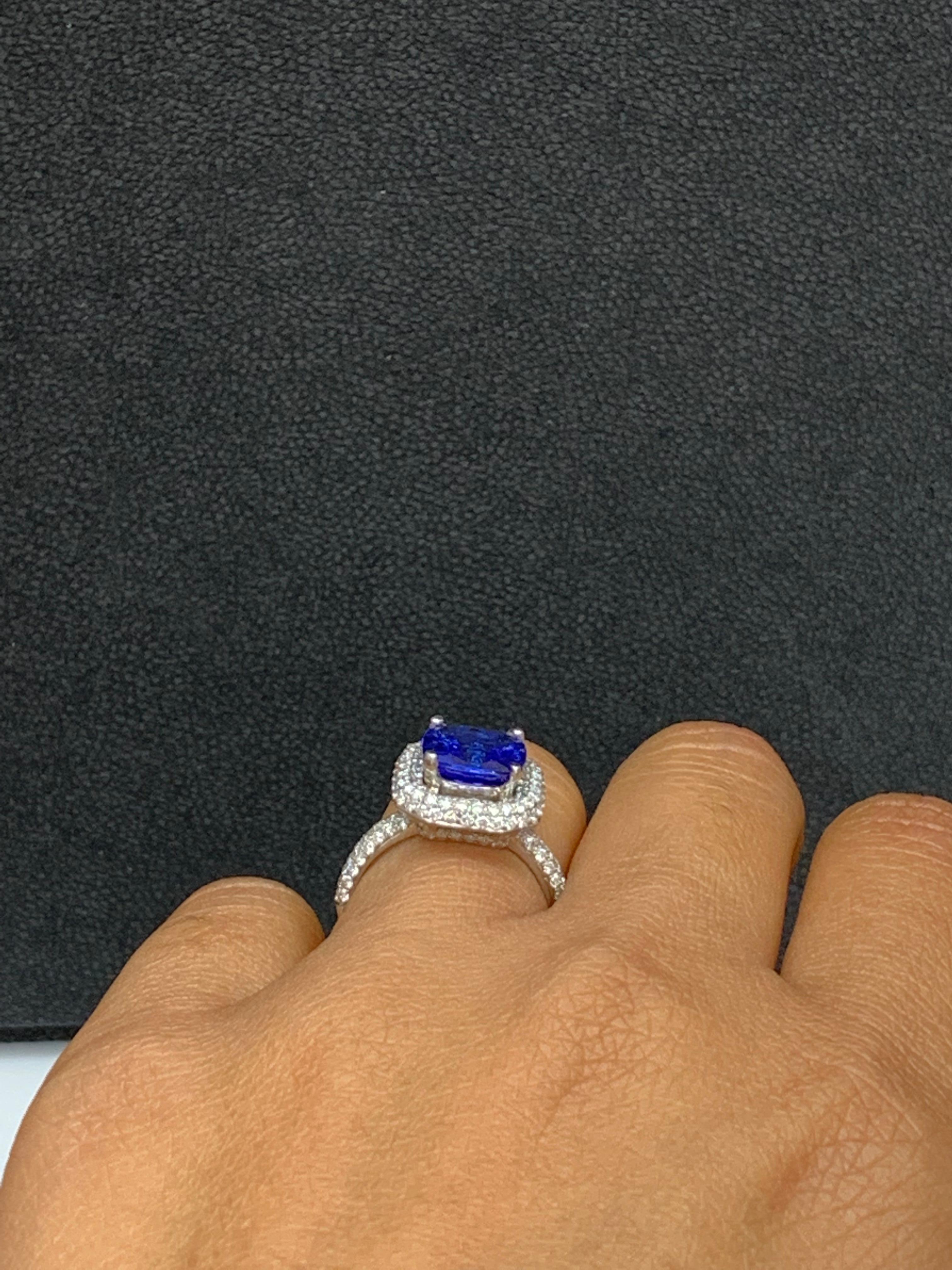 2.98 Carat Cushion Shape Tanzanite and Diamond 18K White Gold Cocktail Ring For Sale 12
