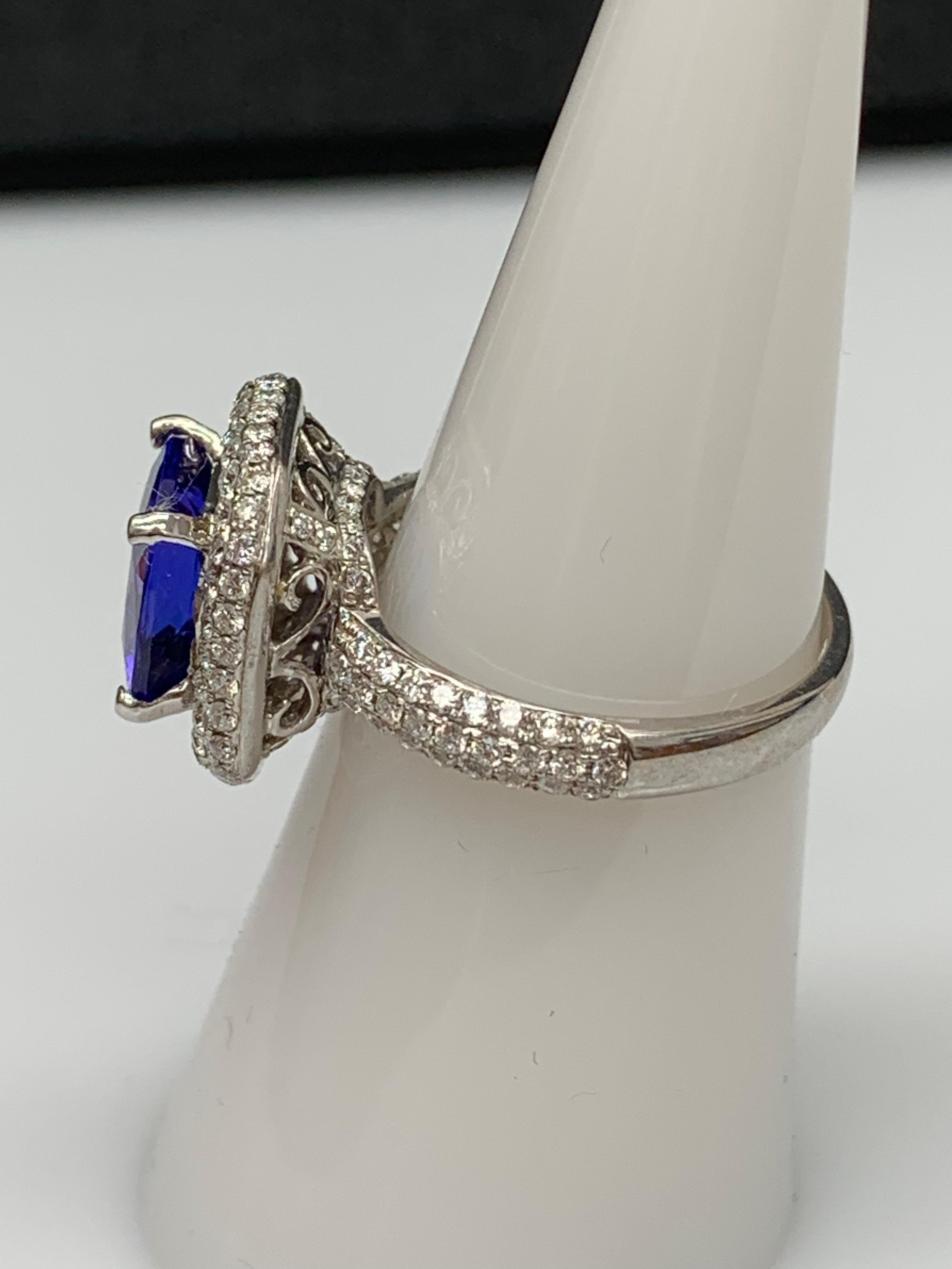 2.98 Carat Cushion Shape Tanzanite and Diamond 18K White Gold Cocktail Ring For Sale 4