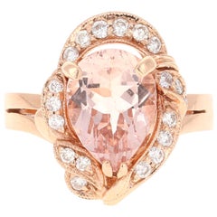 Bague cocktail en or rose 14 carats avec diamants et morganite de 2,98 carats