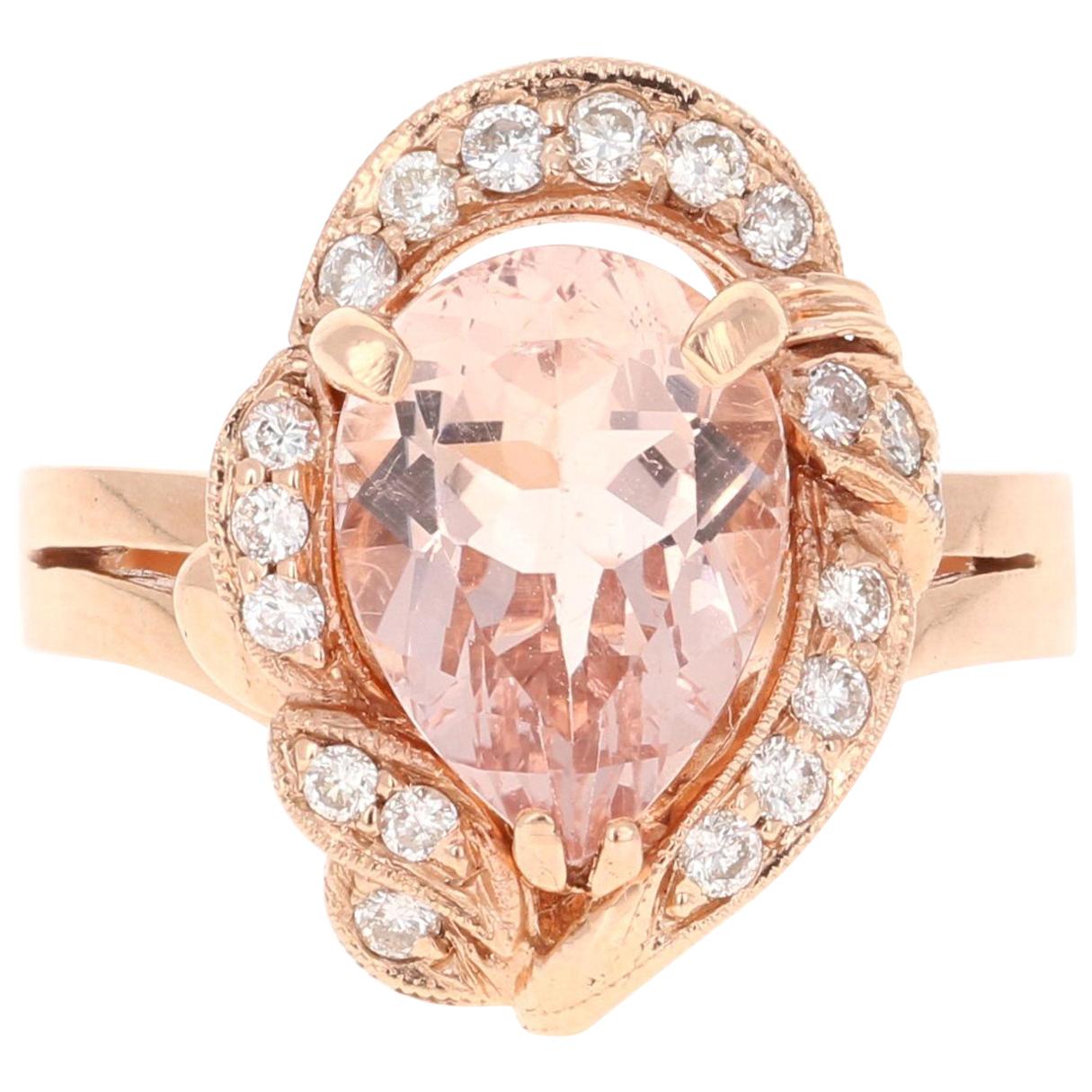 2.98 Carat Morganite Diamond 14 Karat Rose Gold Cocktail Ring