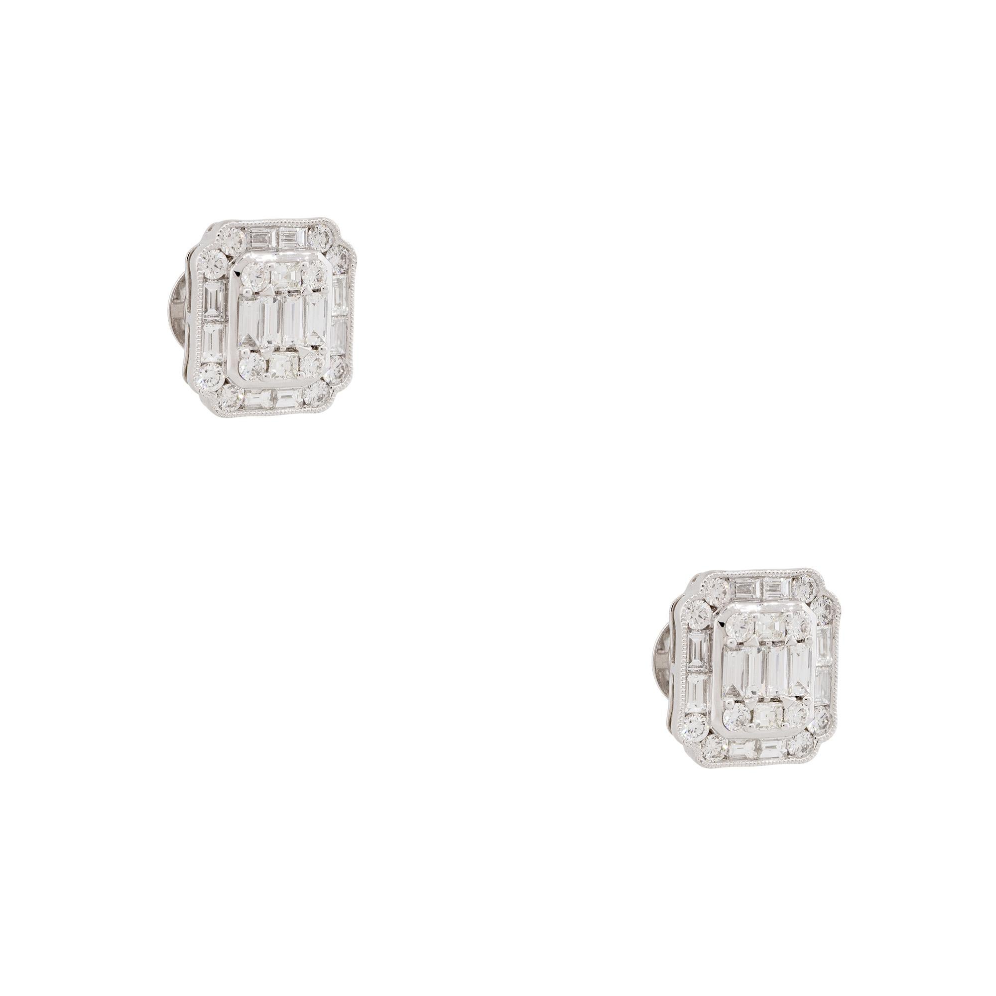 2.98 Carat Mosaic Diamond Square Shaped Earrings 18 Karat In Stock In Excellent Condition For Sale In Boca Raton, FL