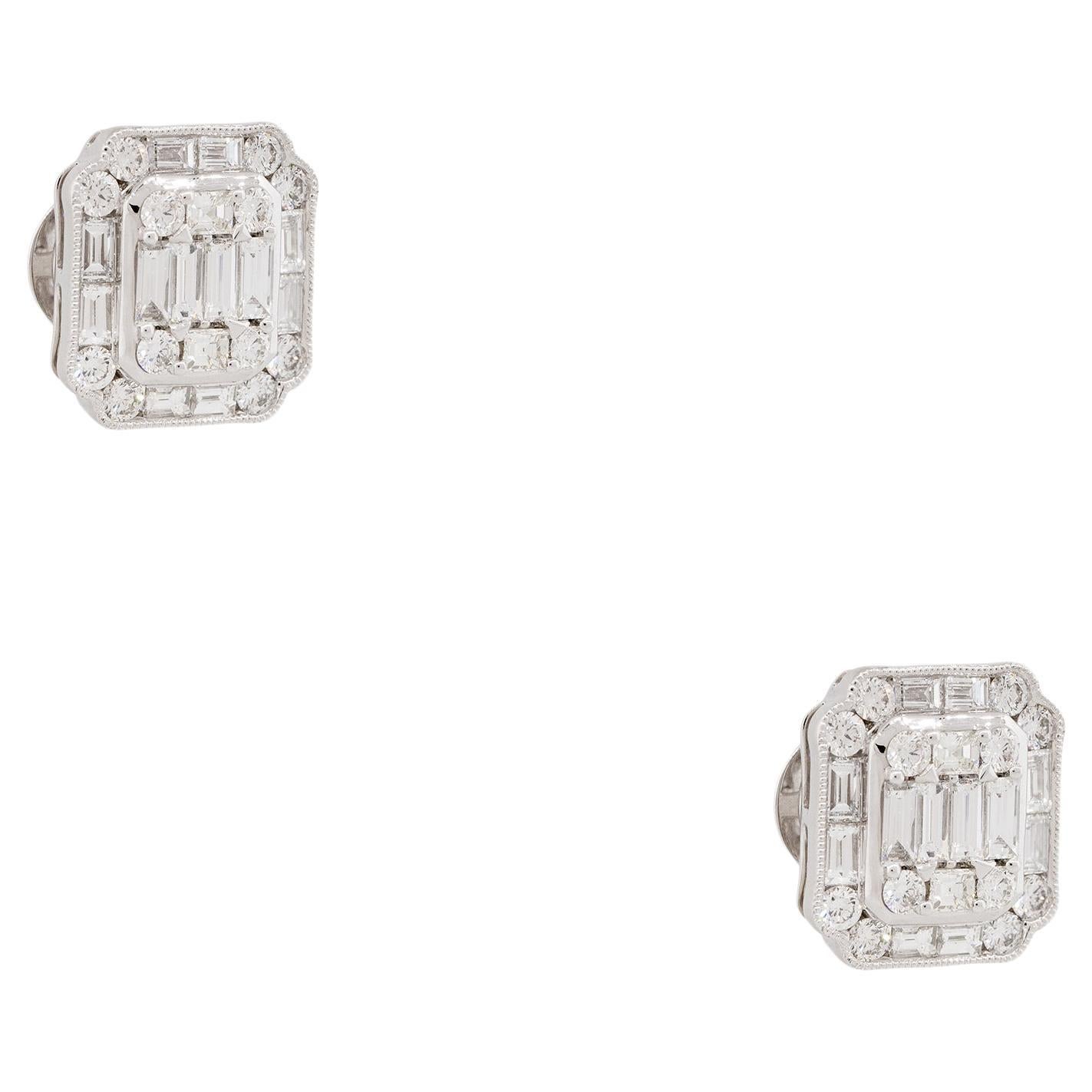 2.98 Carat Mosaic Diamond Square Shaped Earrings 18 Karat In Stock For Sale