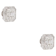 2.98 Carat Mosaic Diamond Square Shaped Earrings 18 Karat In Stock