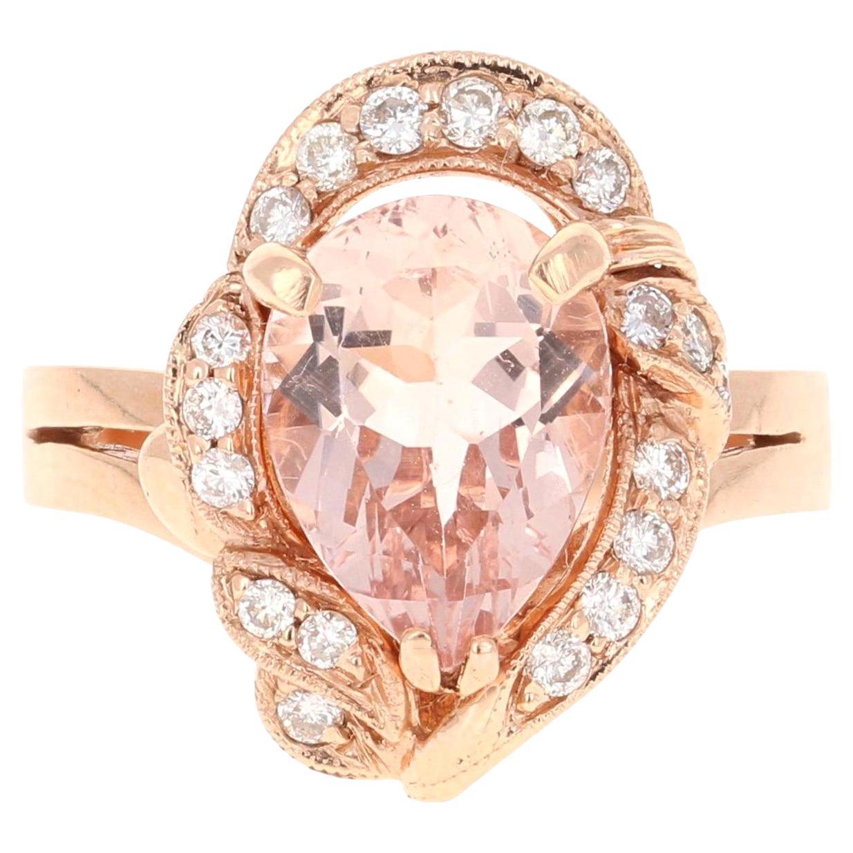 2.98 Carat Natural Morganite Diamond 14 Karat Rose Gold Cocktail Ring