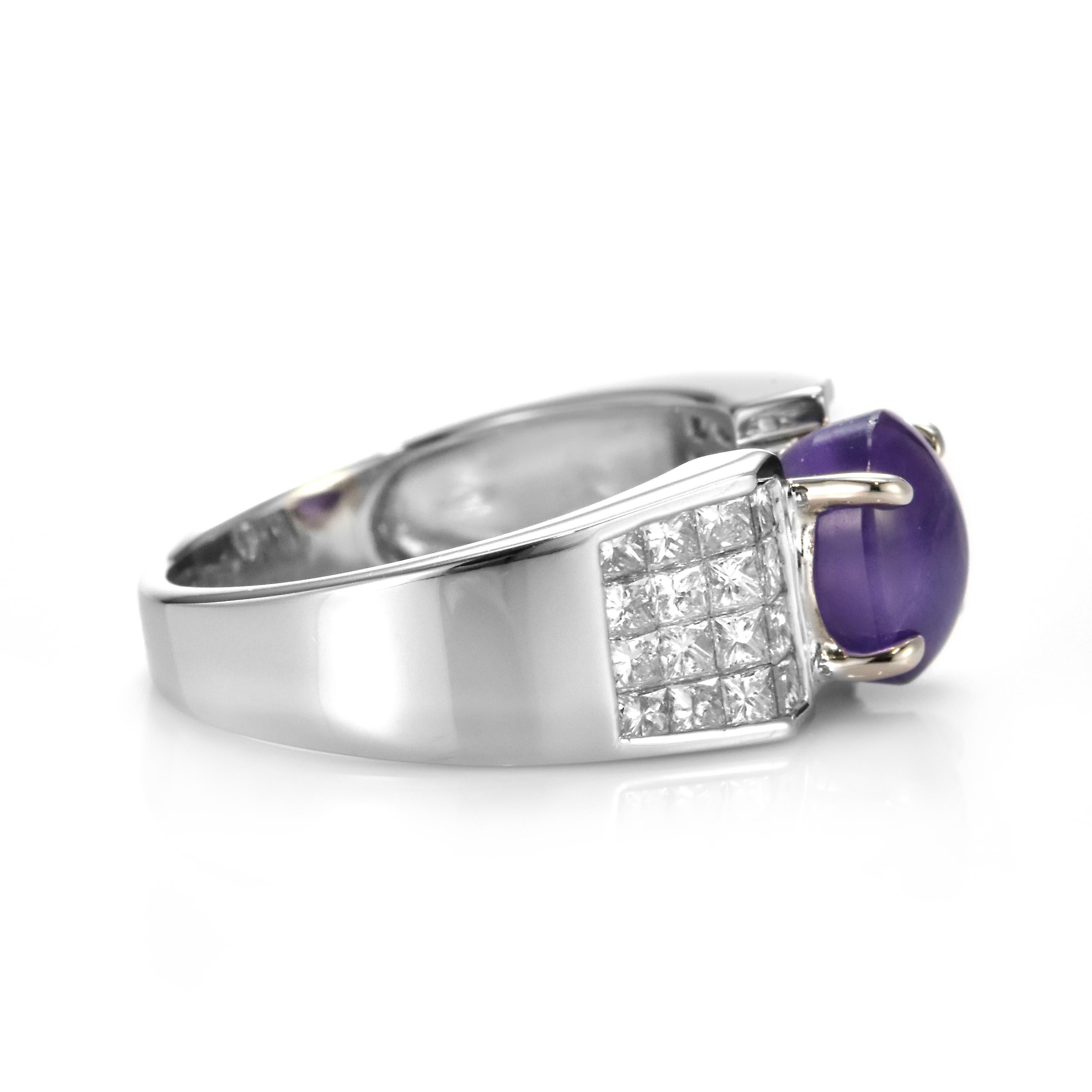 2.98 Carat Natural Purple Star Sapphire and Diamond Ring Made in Platinum For Sale 5