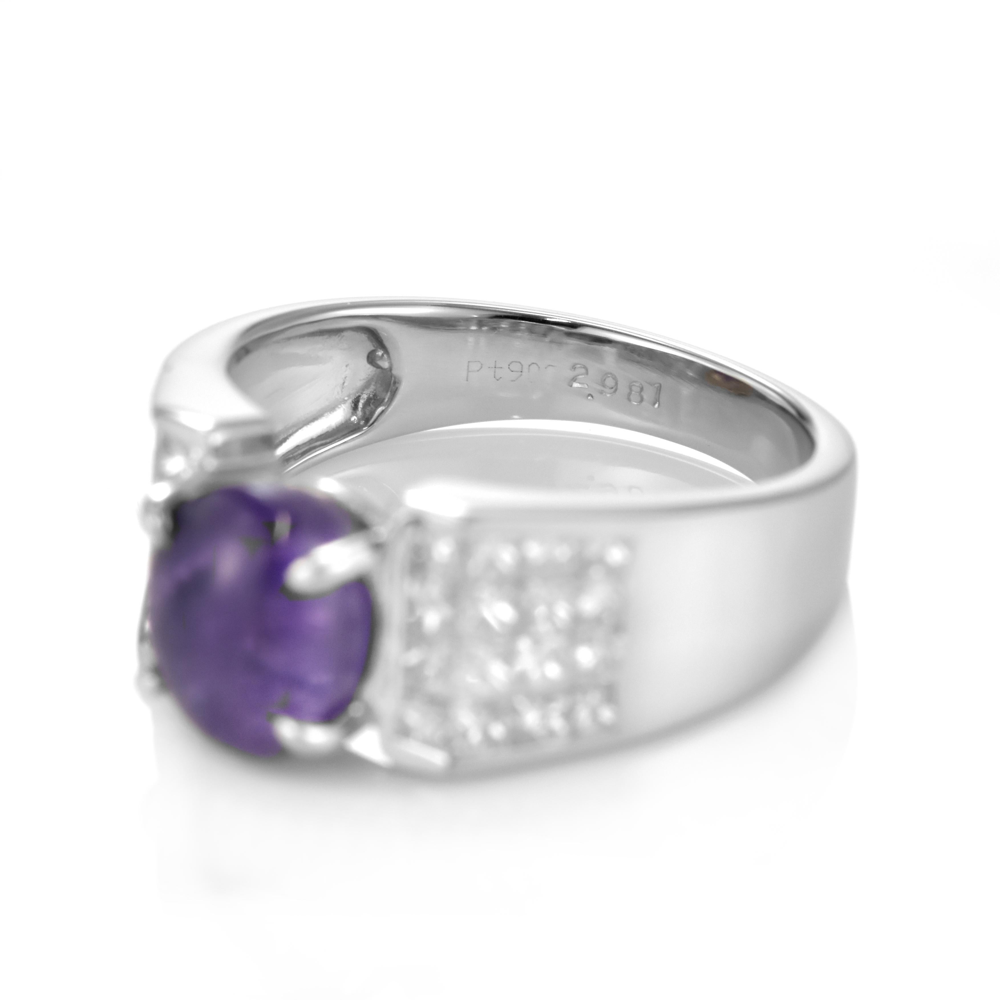 2.98 Carat Natural Purple Star Sapphire and Diamond Ring Made in Platinum For Sale 6