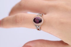 2.98 Carat Oval-Cut Rhodolite with Diamond Accents 14K Rose Gold Ring