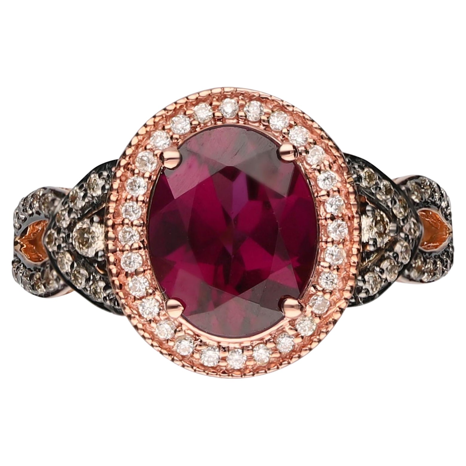 2,98 Karat Ovalschliff Rhodolith mit Diamant-Akzenten 14K Roségold Ring
