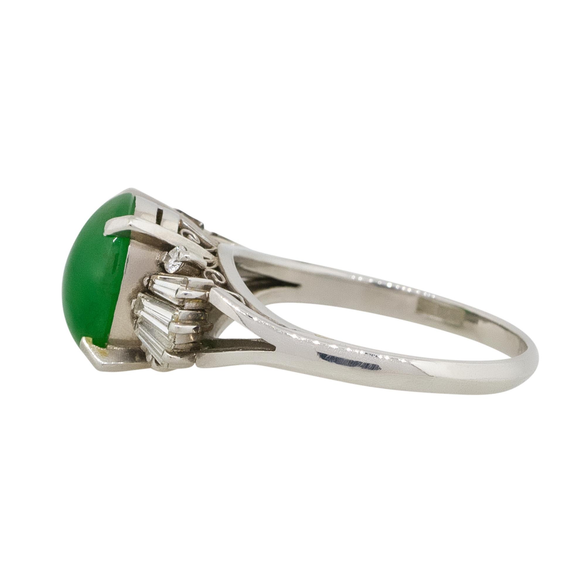 Oval Cut 2.98 Carat Oval Jade Center Diamond Cocktail Ring Platinum in Stock For Sale